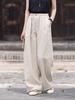 Johnature Women Vintage Straight Pants Summer Chinese Style Solid Color Loose Trousers Elastic Waist Pants