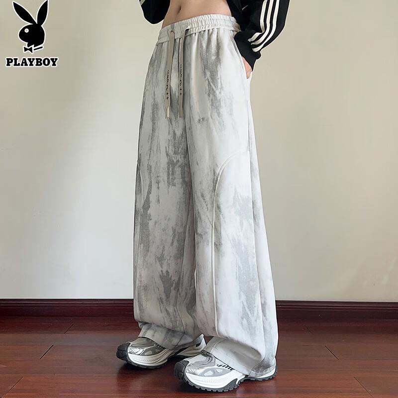 Playboy Men's Tie-Dye Wide Leg Curved Hem Sweatpants