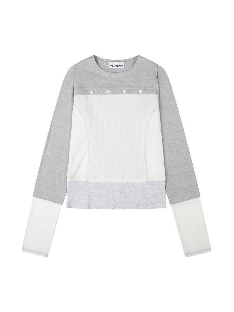 TUOMIO Texture Mixed Long Sleeves [Light Gray]
