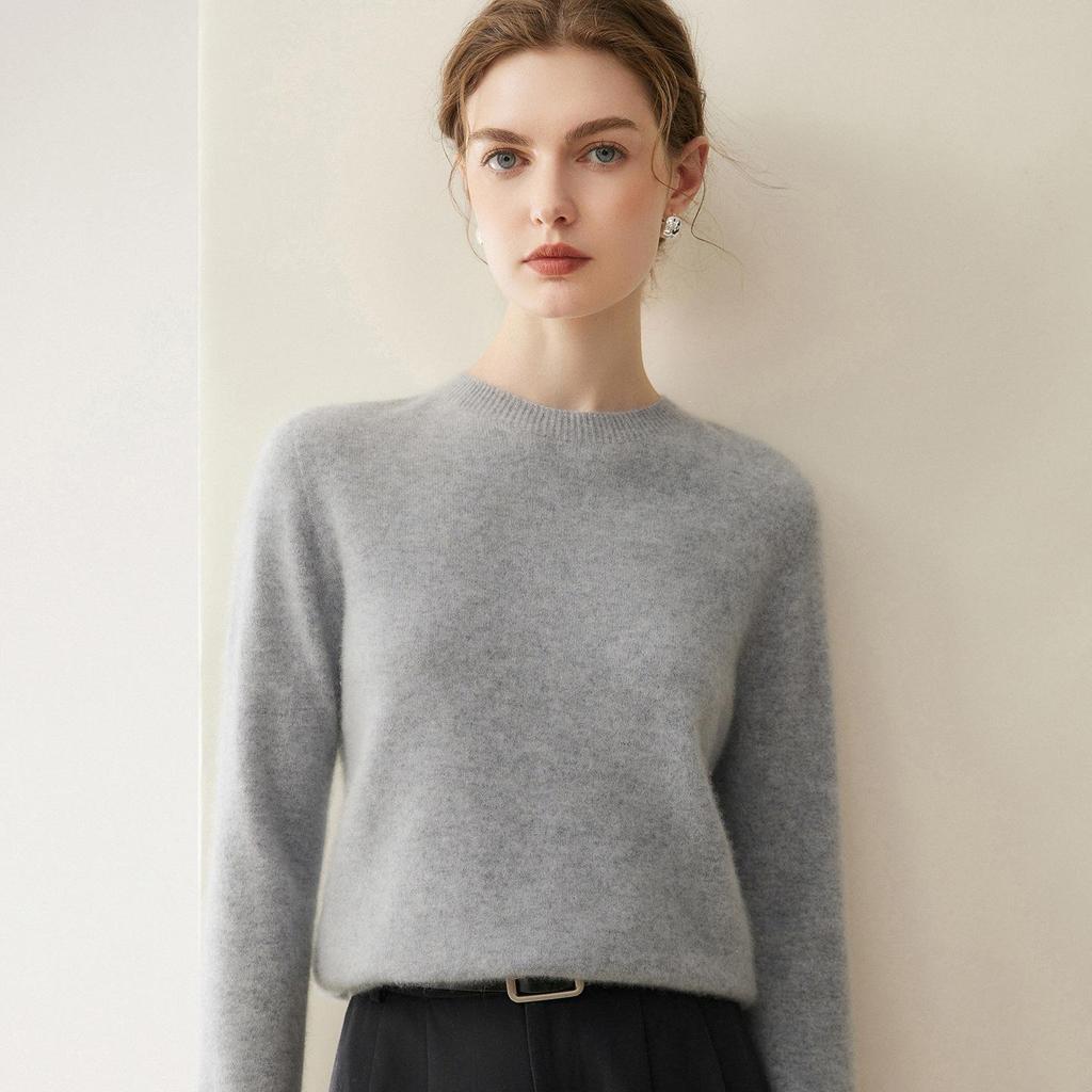 Women's Pure Cashmere Round Neck Sweater: Autumn/Winter Loose Solid Color Knitwear