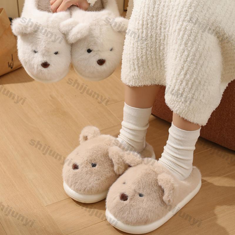 Fashion Women's Bows Cartoon Cotton Slippers Female Autumn Winter New Indoor Home Warm Thick Bottom Warm Plush Anti-slip Cotton Slippers
