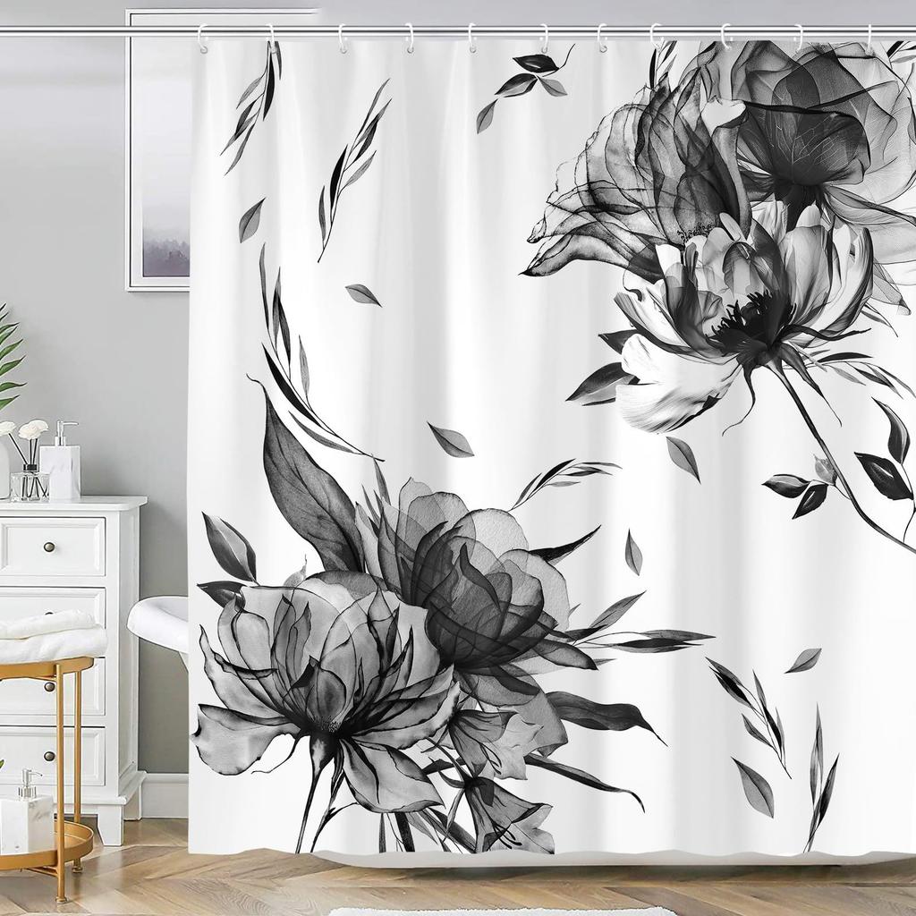 Rideau de douche floral violet gris fleur Ensemble de rideaux de salle de bain Rideau de douche rustique ferme bohème avec crochet