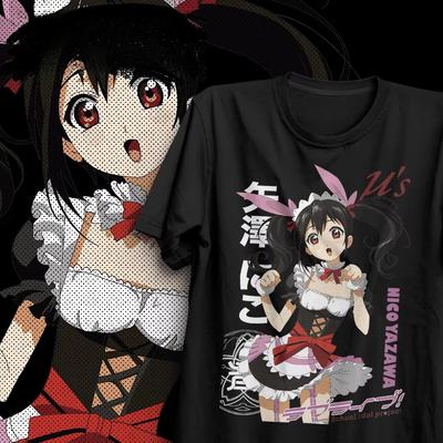 2026 Summer Love Live Nico Yazawa Maid Anime Graphic Black Tshirt Unisex Oversized Y2k Streetwear Cotton Tee