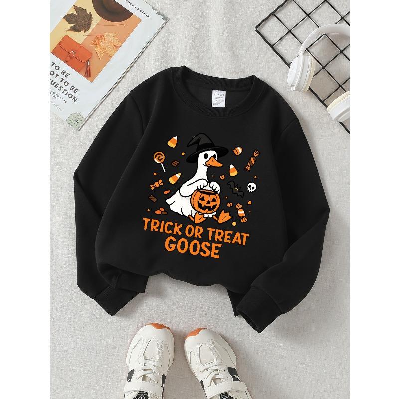 Girls' Halloween Long-Sleeve Sweatshirt, Round-Neck Fun Print Casual Top, Kids' Autumn Clothing, Suitable for Trick-Or-Treat Parties And Halloween