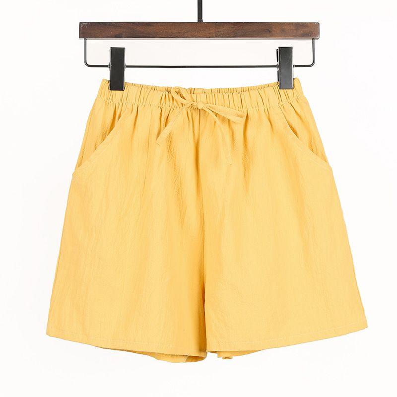 

Women s Summer Loose High Waist Pure Cotton Outerwear Student Shorts Yellow M