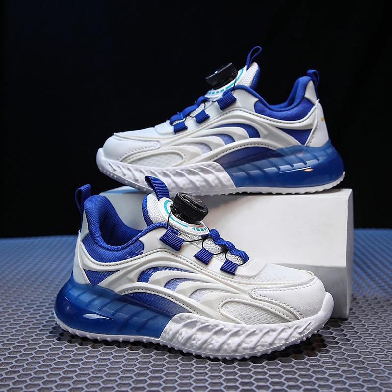 Children's summer sports shoes for boys, breathable mesh running shoes for older kids, elementary school students' rotating buckle luminous mesh