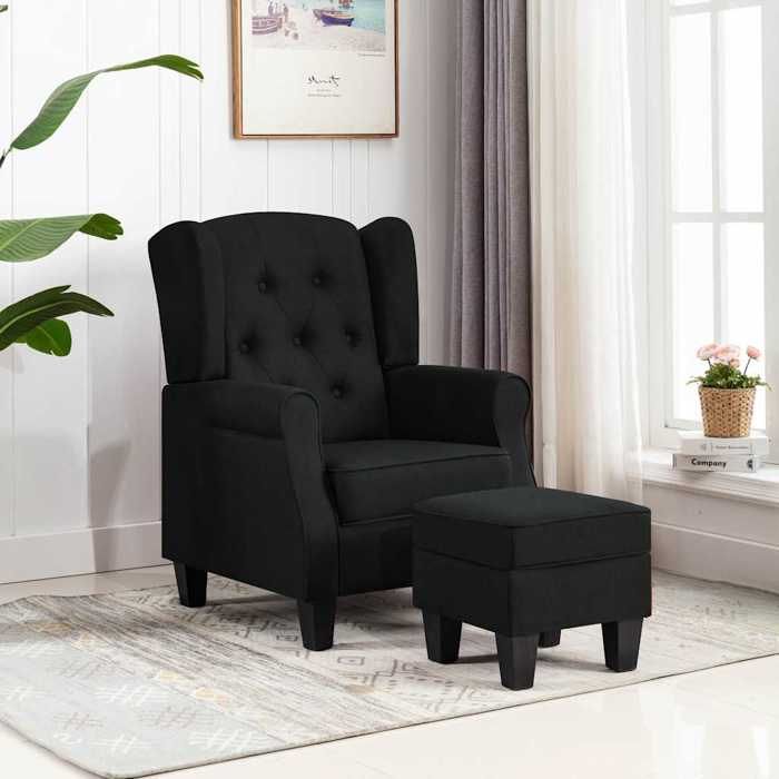 VidaXL Fauteuil avec repose-pied Noir Tissu