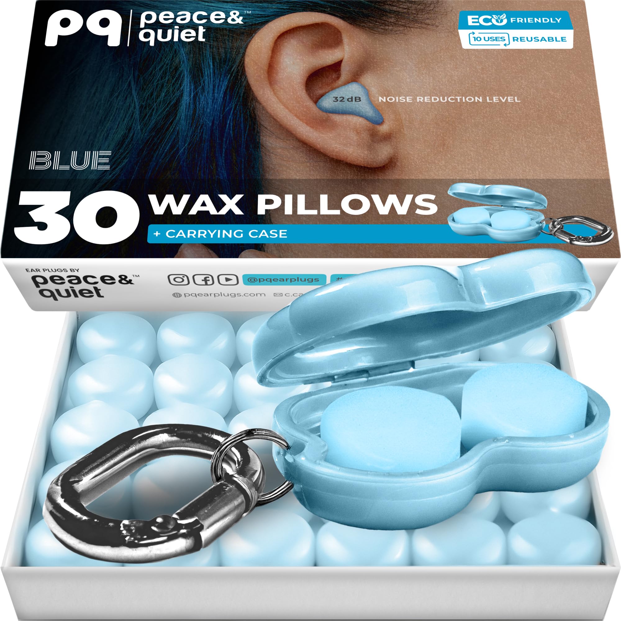 

PQ Sleep Wax Earplugs - 30 Silicone Wax Earplugs for Sleeping and Swimming with Noise Cancelling Gel, 32Db Sound Blocking Level (30 Pillows), Color: B