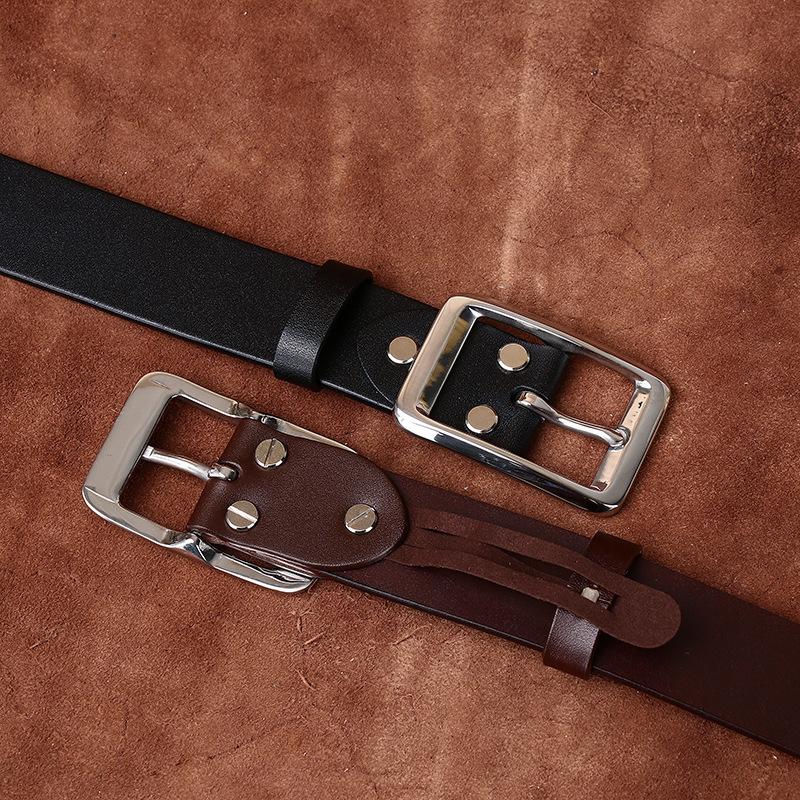 Men'S Simple And Versatile Fashion Light Luxury Stainless Steel Buckle Belt Men'S Genuine Leather First Layer Cowhide Business Leisure Belt Men
