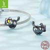 Cute Moon Cat Beaded Charm Halloween Black Gold Plated Animal Bracelet Beads Loose Beads