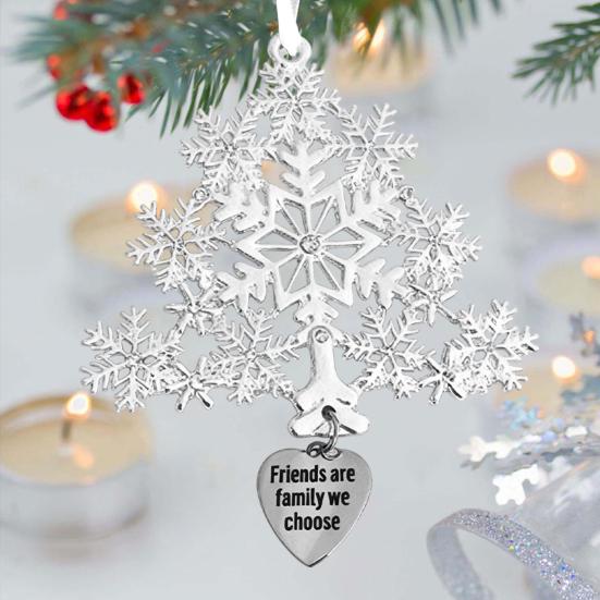 Christmas Friendship Charm Gift Metal Hanging Snowflake/Star/Round/Snowman Shaped Decoration with Blessing