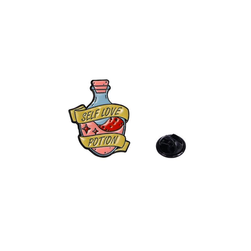 Creative New Self Love Club Potion Juice Heart Pink Enamel Brooches Pins