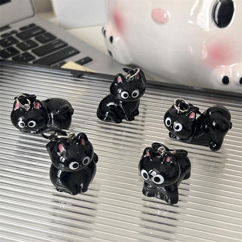 1 Piece Q Cute Big-Eyed Cat Star Keychain Black Cat Pendant Cartoon Girlfriend Small Gift Bag Decoration Diy Accessories