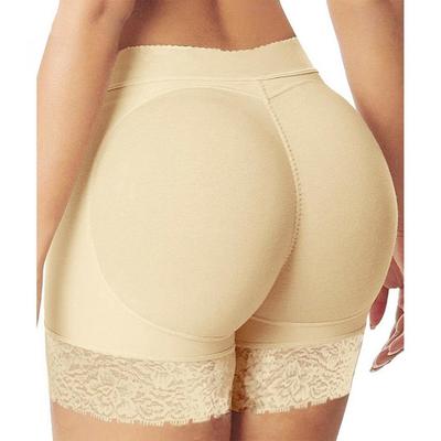 Braguitas de encaje acolchadas para mujer, moldeadoras de cuerpo de color sólido, bragas de realce de cadera, pantalones cortos de retazos de encaje, ropa interior