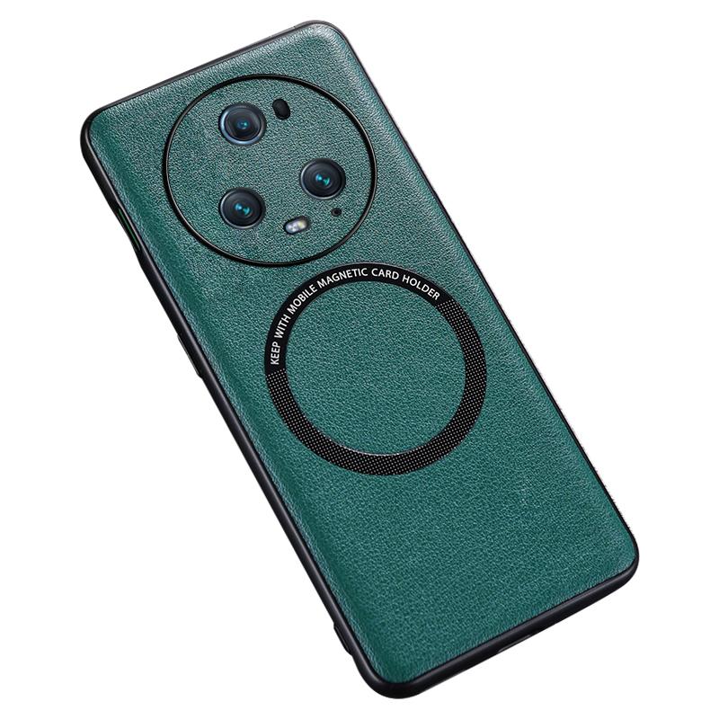 Back Case for Honor Magic5 Pro PU Leather Coated TPU+PC Phone Cover Compatible with MagSafe Charger