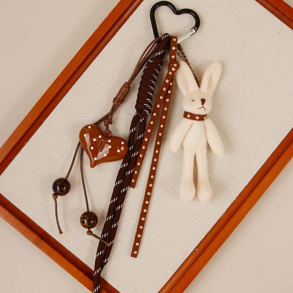 Backpack Rabbit Pendant Bag Charm Heart Pendant Fashion Bear Plush Keychain  Trend Accessories