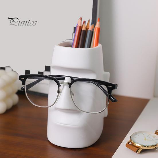 Creative Desktop Storage Abstract Face Statue Eyeglass Holder And Pen Holder, Modern Art Home Office Organizer Desk for Office, Decor, Makeup