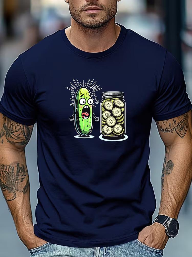 Mens funny cucumber pickle jar graphic t shirt casual summer short sleeve tee