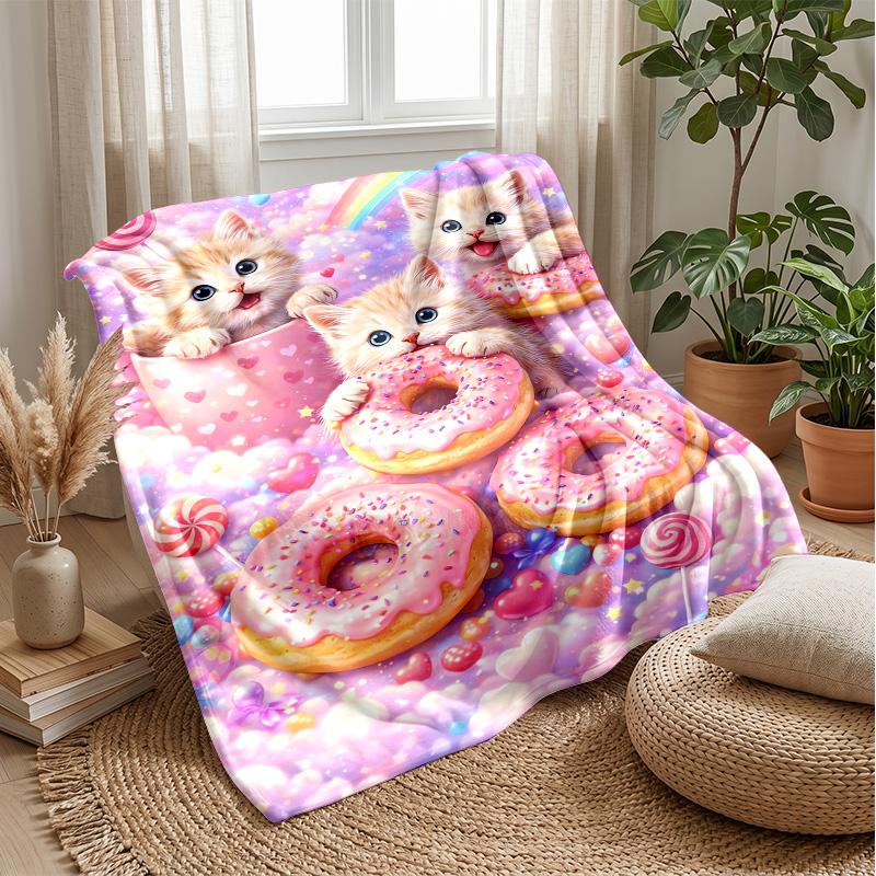 Cute Kittens in Playful Scenes blanket Personalized Name Flannel Blanket Soft Cozy Plush Throw for Sofa Bed Lightweight Home Decor