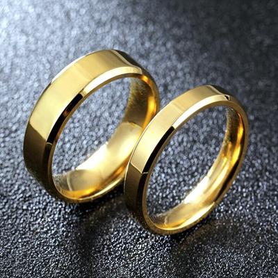 Stainless Steel Couple Rings Gold Colour Simple Women Men Lovers Wedding Zircon Engagement Gifts