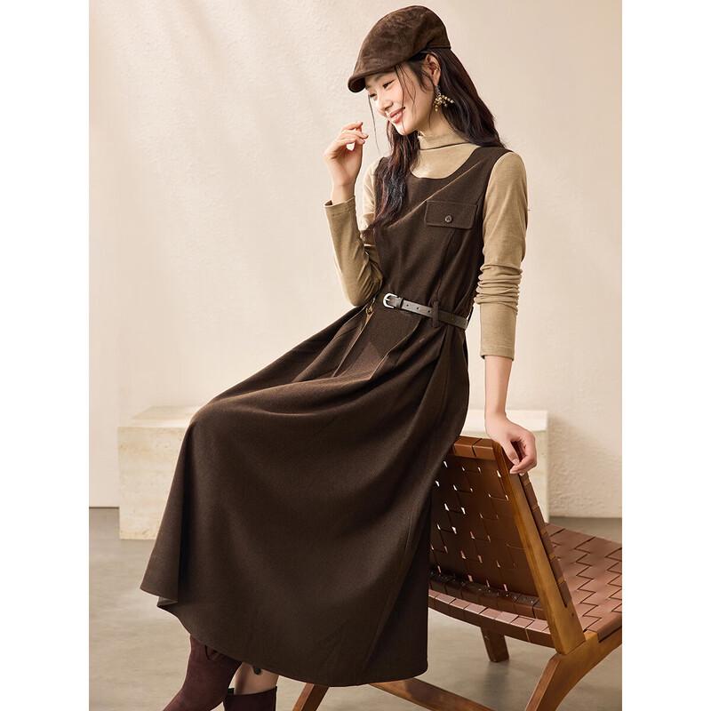 Mohan Yimei 2025 Autumn Elegant Spliced Waist-Tie Fake Two-Piece Dress M