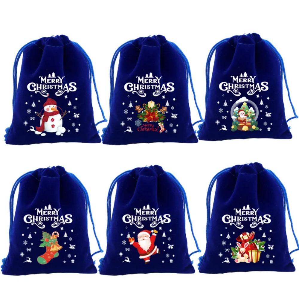 5pcs Random Mixed Patterns Red Christmas Velvet Bags Green Blue Xmas Gift Bags  Jewelry