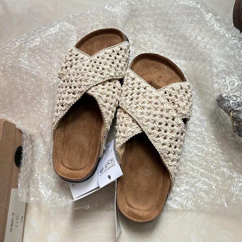 

Leather version knitted cross-strapped slippers women s summer wear retro thick-bottomed open-toed beach vacation sandals 40