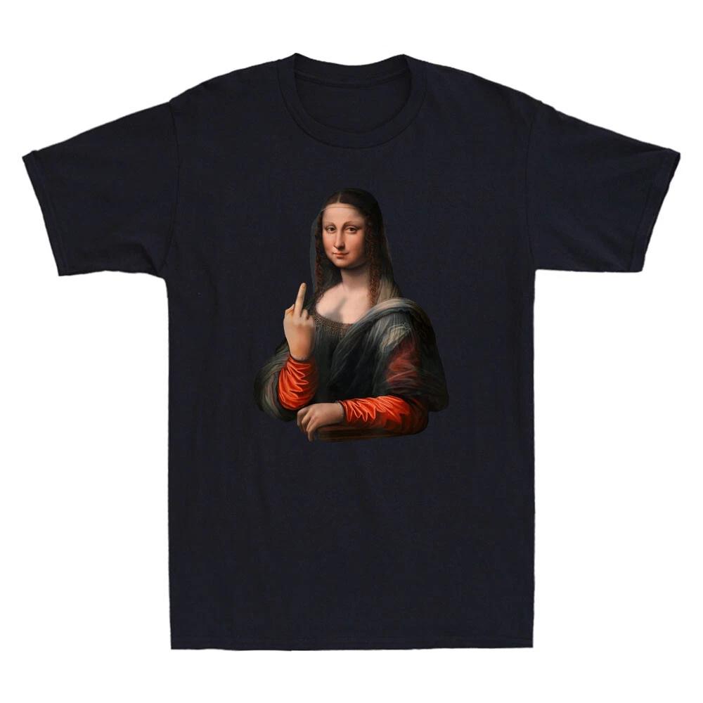 Mona Lisa With Middle Finger Lightweight Funny Graphic Novelty Men s T-Shirt Tee XL