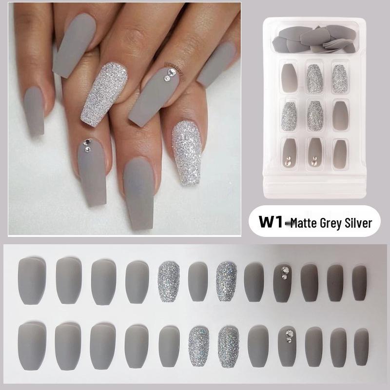 

Матовые балетно-серые серебристые накладные ногти Diamond Press, 24 шт.