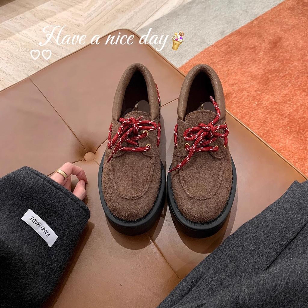 Spot second hair! Grape mother same shoes British style cowhide lace-up thick heel heightening small leather shoes loafers women's autumn