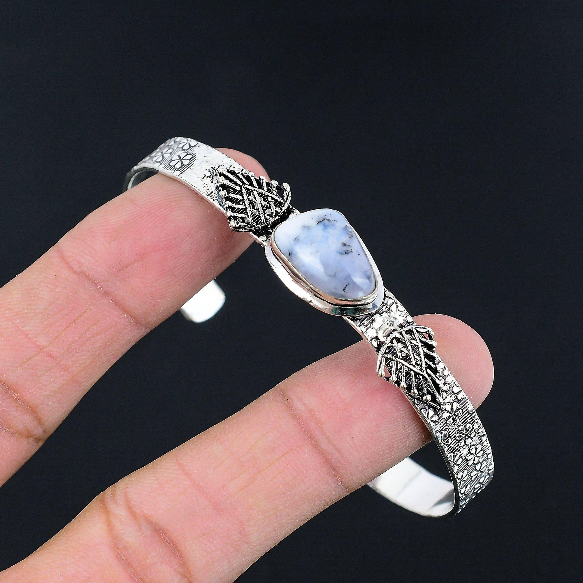 

Sisters Day Sale 925 Silver Natural Dendrite Opal Wife Anniversary Ethnic Bangle Adjustable