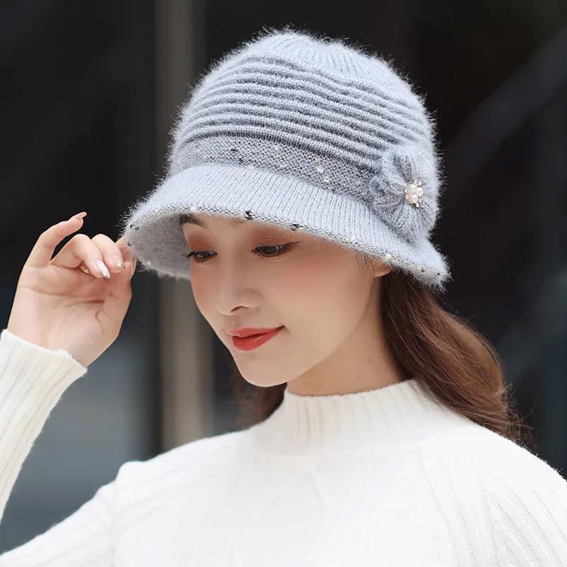 

WTEMPO Мягкие ветрозащитные повседневные теплые вязаные шапки с цветочным узором женские утепленные осенне-зимние однотонные шерстяные шапки большого размера One Size серый