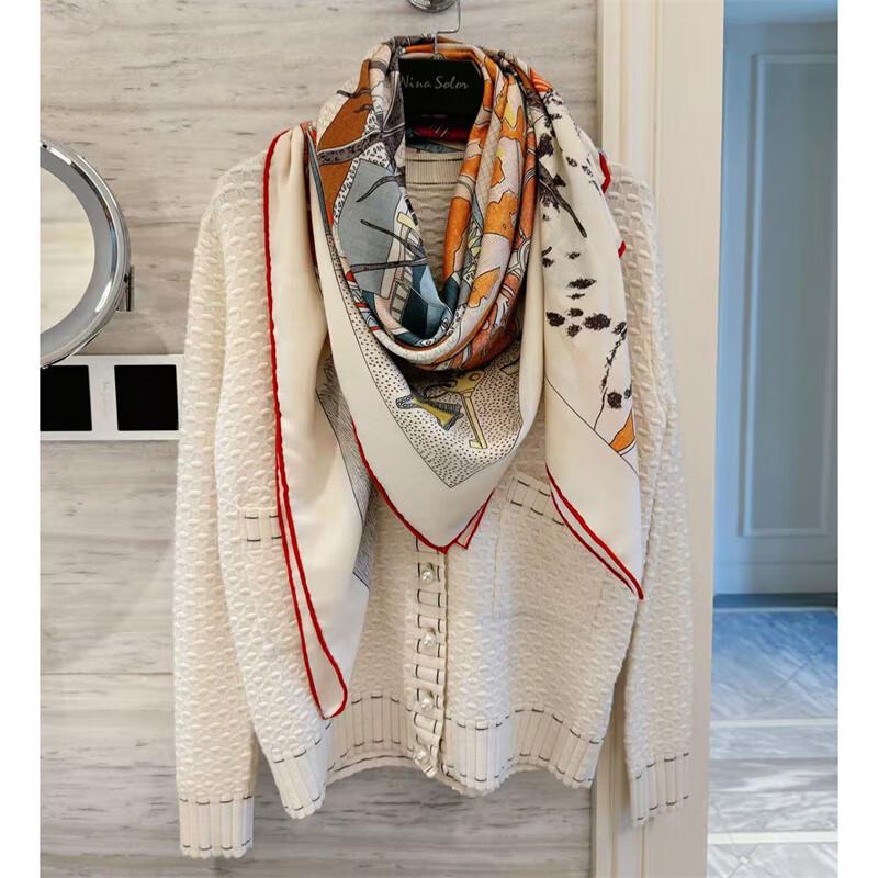 NINA SOLOR Silk Wool Blend Color Block Large Square Scarf