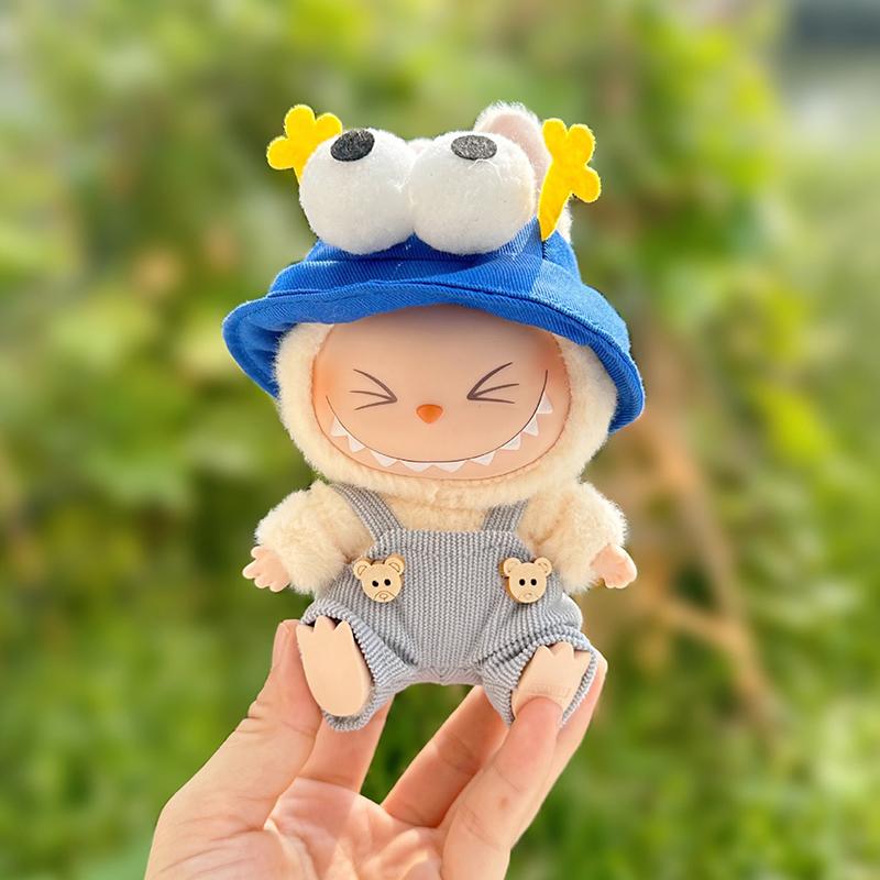 Labubu Clothes Cartoon Overalls 2-Piece Set For 17Cm Dolls Overalls& Cap Labubu Doll Clothes For Photography Props