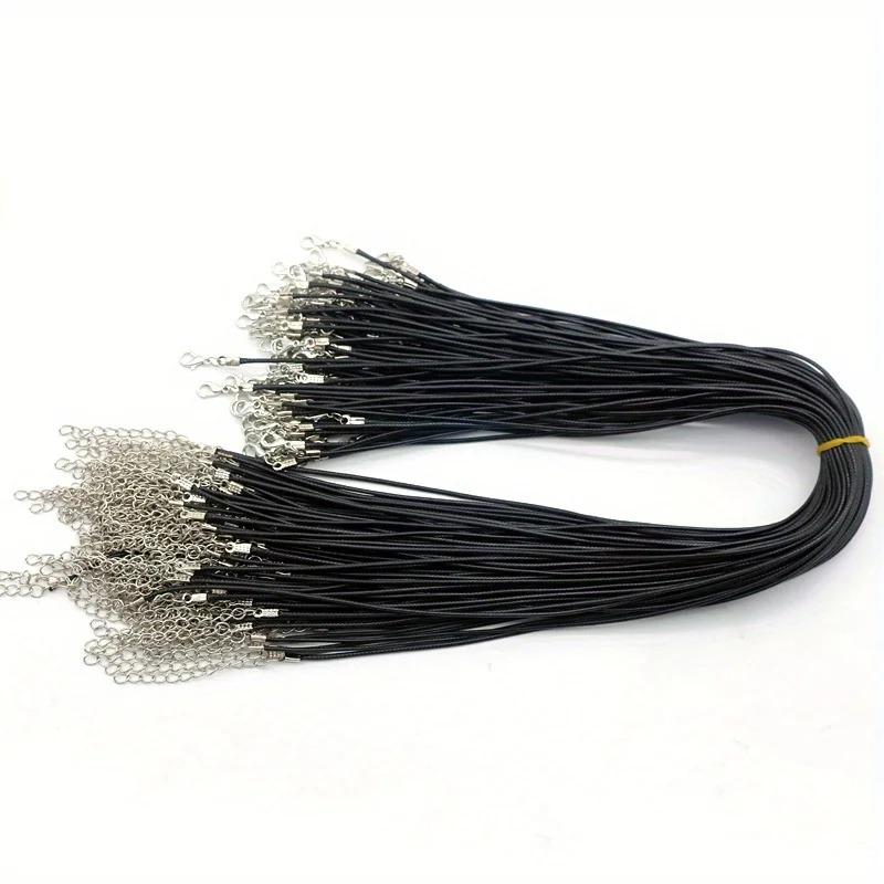 20Pcs 45cm Black Leather Braided Rope Necklaces with 5cm Extender Chain with Lobster Clasp String Cord DIY Jewelry Chains