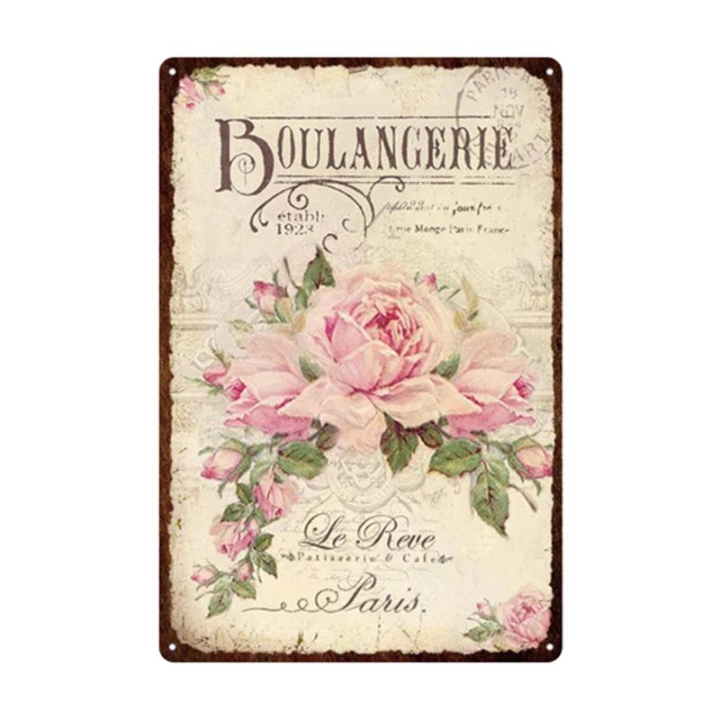 Pastoral Style Flower Plaque Metal Tin Sign Lavender Rose Retro Plates Poster for Living Room Home Garden Wall Decor 20x30cm