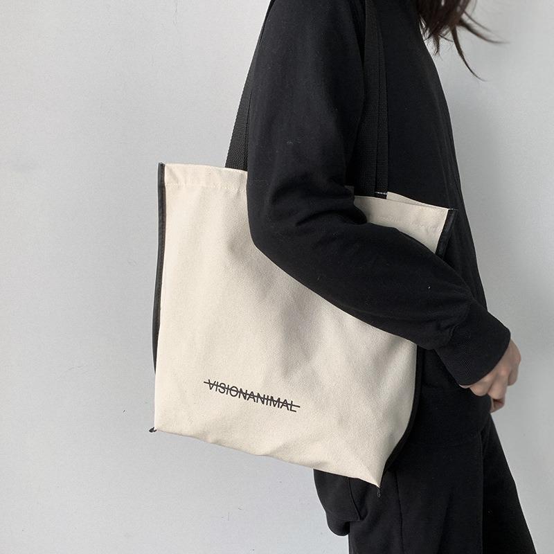 

New Canvas Bag Women Shoulder Simple Letter Literary Tote Shopping Book Bag