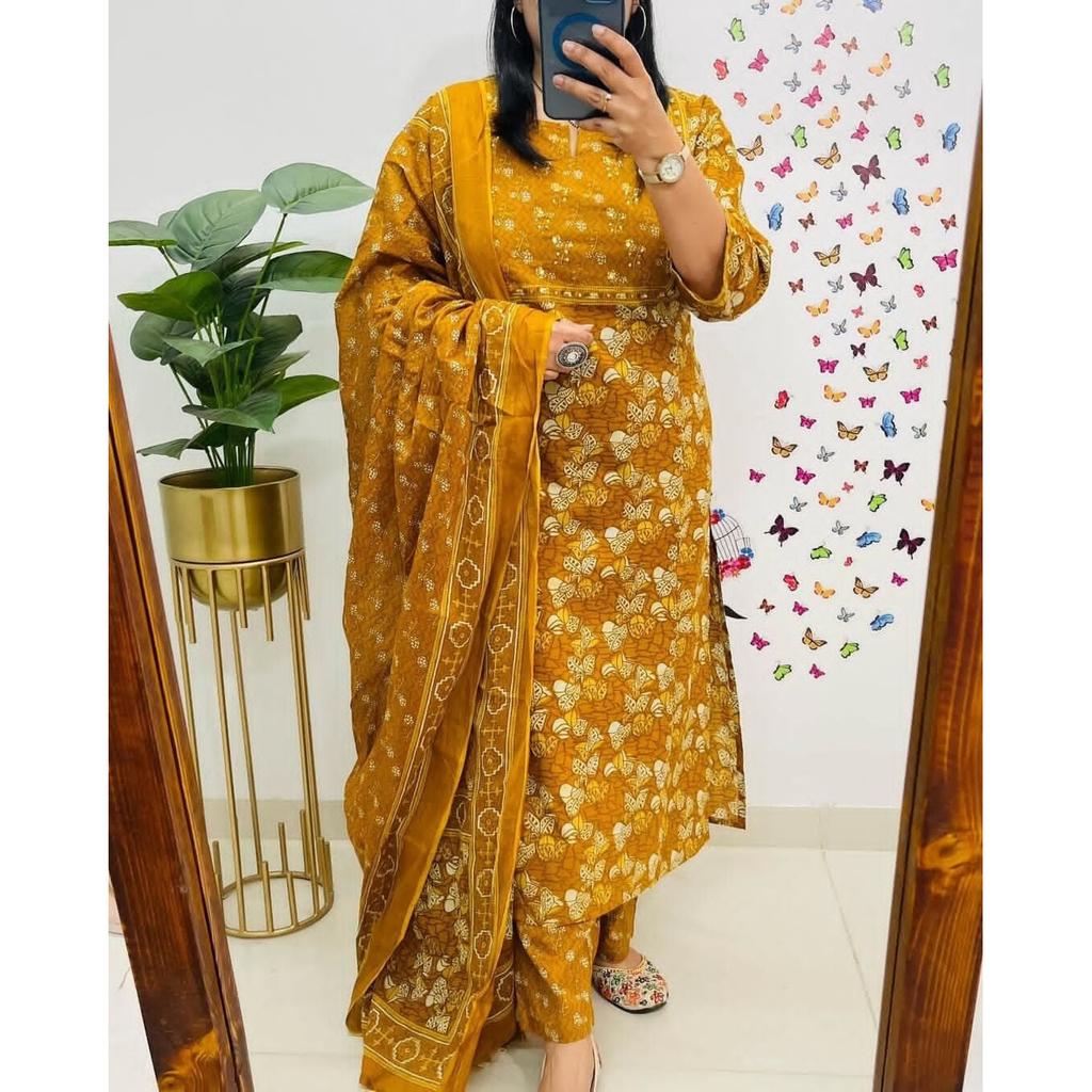 Indian Bollywood Top Tunic Kurti Pant Dupatta Set Women Designer Salwar Suit VF-20234