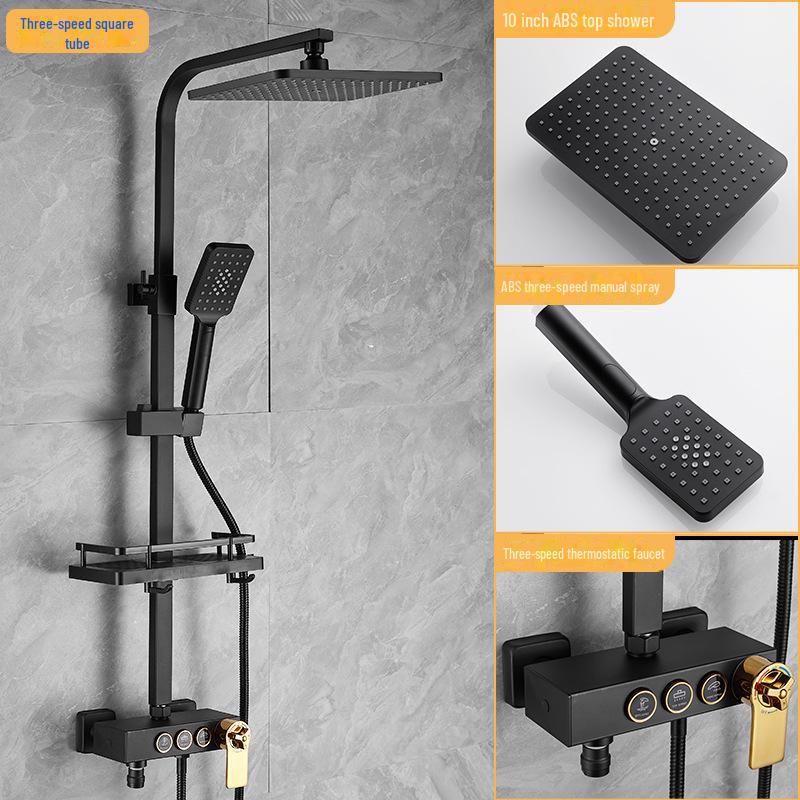 

Термостатический душевой гарнитур из нержавеющей стали серого цвета с тропическим душем и функцией усилителя