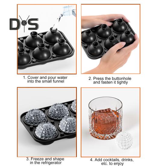Large Ice Cube Tray Sphere Ice Cube Mold Slow Melting 6 Cavity Ice Cubes Maker for Cocktails Whiskey