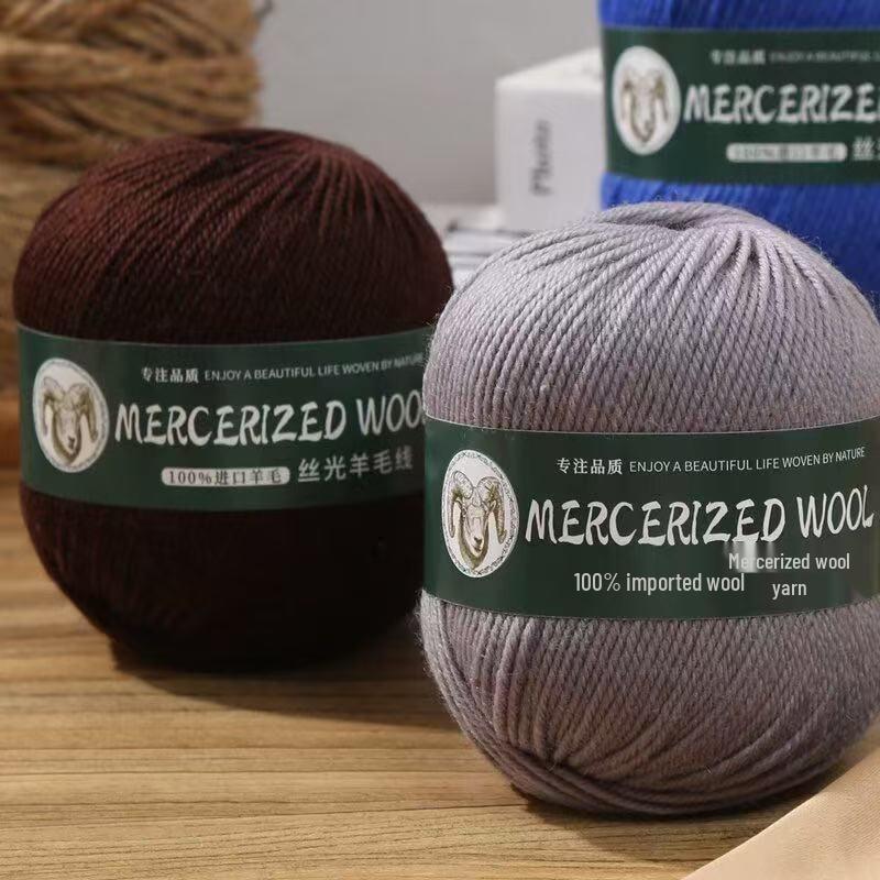 100% Pure Mercerized Merino Wool Yarn, 50g - Medium Thickness for Hand Knitting