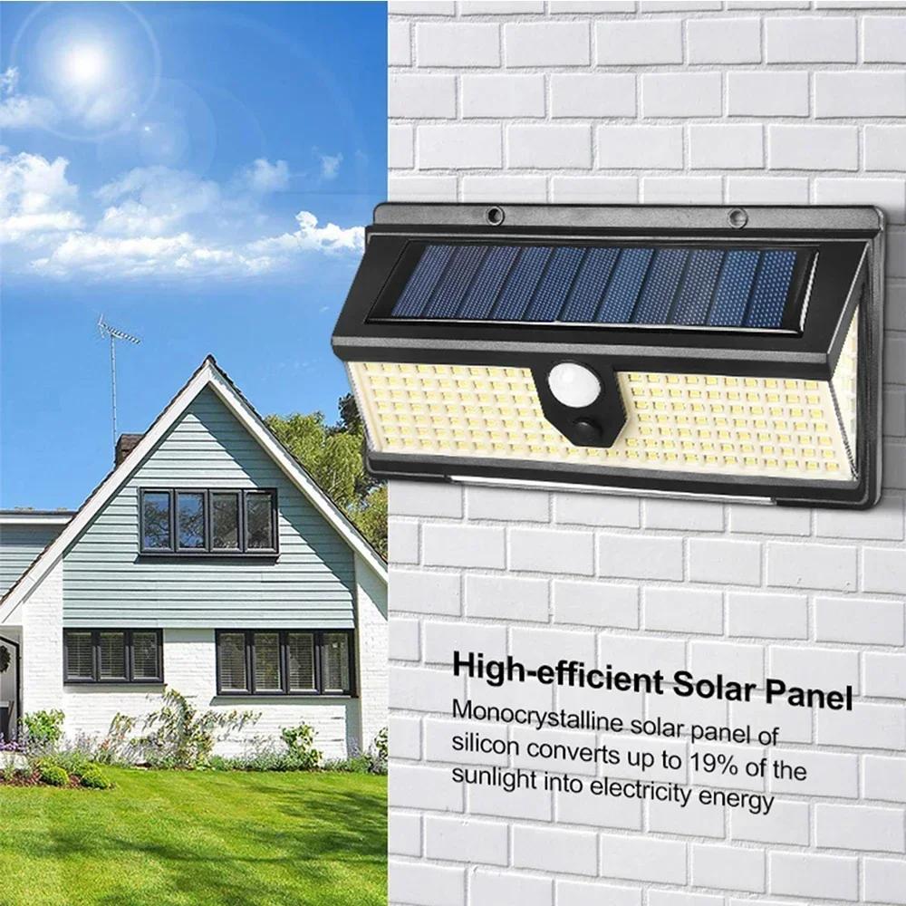 New 190 LED Solar Light with Motion Sensor 4 Lighting Modes Solar Lamp Outdoor Waterproof Garden Street Decoration Wall Light
