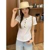 Korean version of the design sense of Henry collar horn buckle short-sleeved t-shirt women's summer new unique chic slim-fitting beautiful top