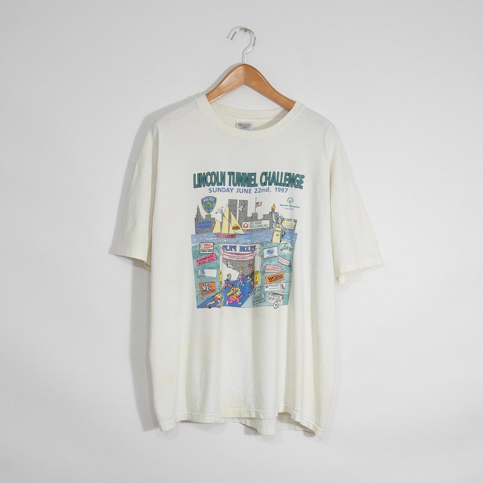 Vintage 90s Lincoln Tunnel Challenge Running 5K T Shirt Mens XL - Distressed NYC L
