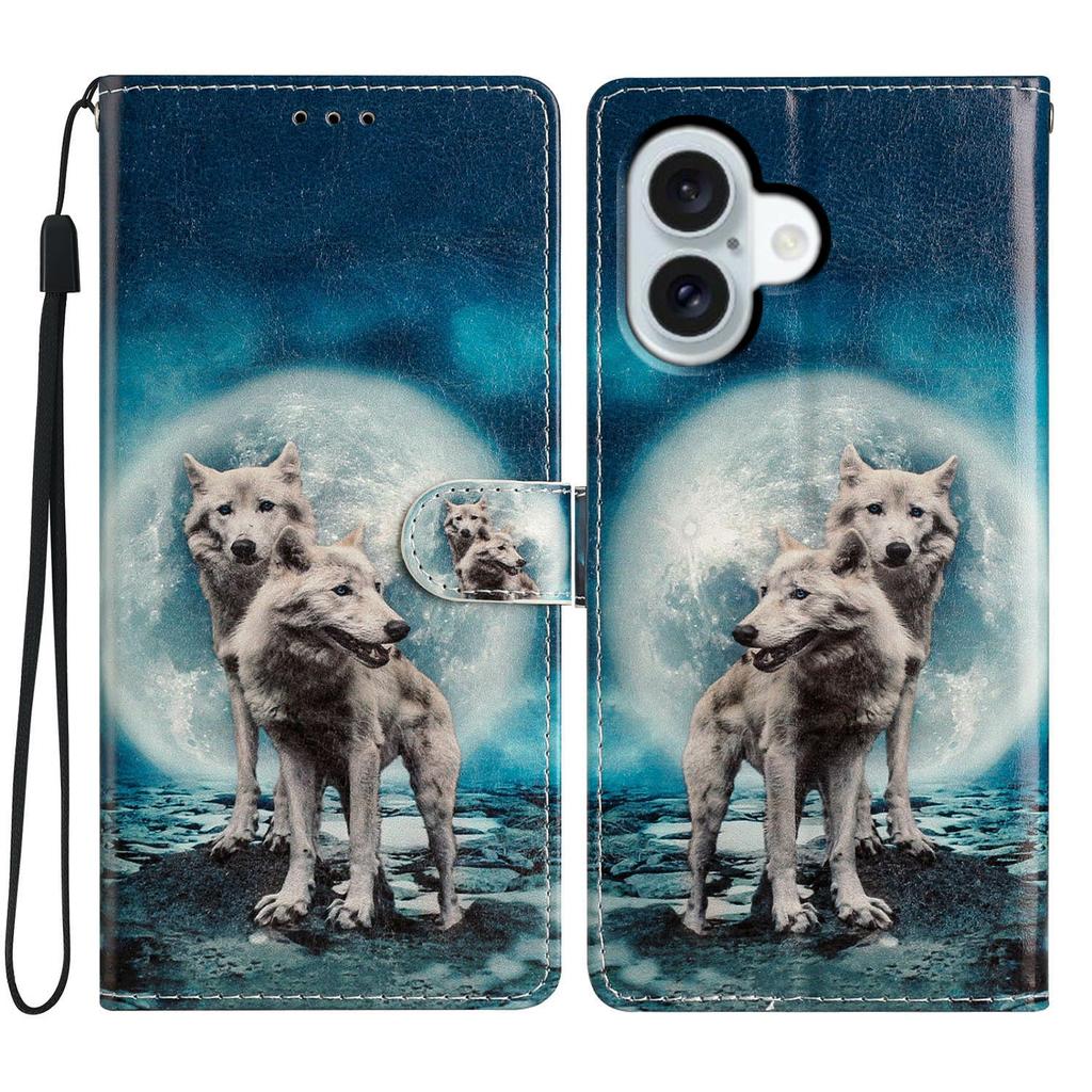 For iPhone 17 Wallet Case PU Leather Pattern Printing Stand Phone Cover with Strap