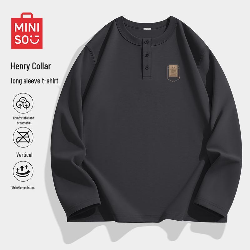 MINISO Men's Henley Collar Long Sleeve T-Shirt