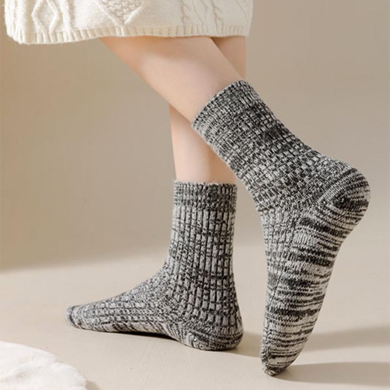 Womens Winter Faux Wool Ribbed Knit Crew Socks Thick Warm Thermal Casual Floor Slipper Socks Hosiery for Cold Weather