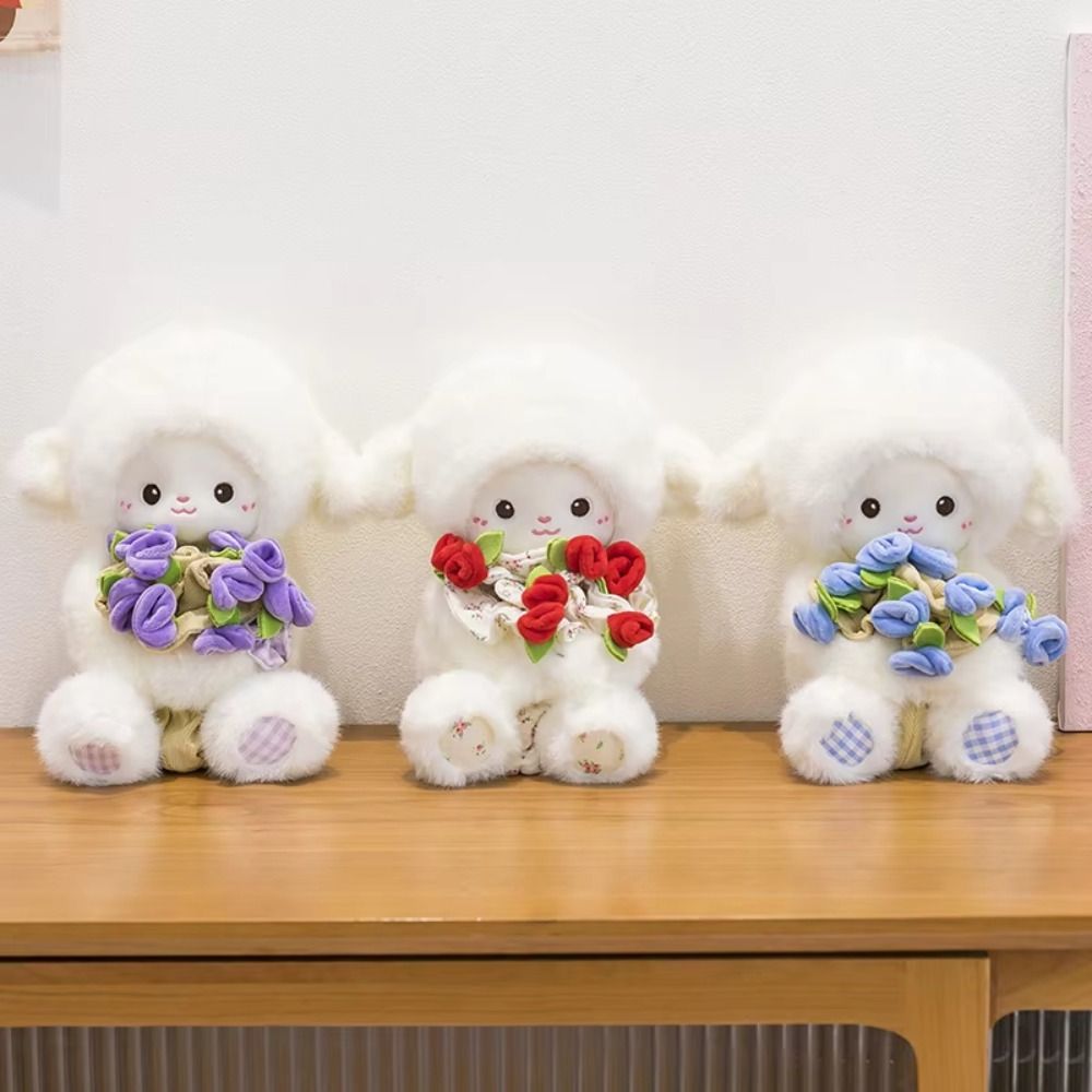 Cute Soft Plush Sheep Doll Small Anime Magnetic Hugging Lamb Rose Bouquet Doll Birthday Gift