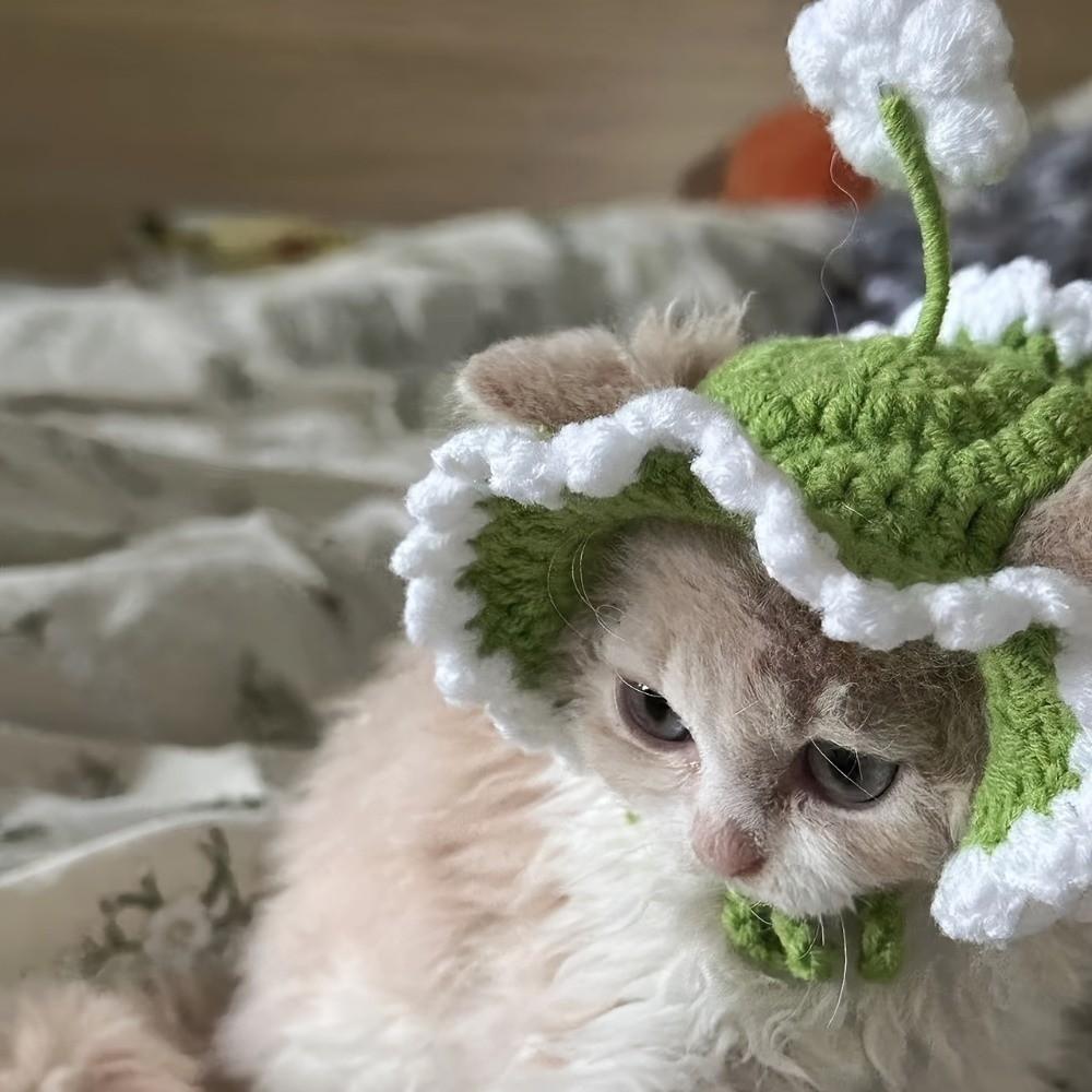 Warm Pet Cap Handmade Cat Tied-up Hat Comfortable Cat Knitted Hat  Puppy Style