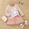 Podzimní pruhované šaty pro dívky Dětské oblečení Lehká sukně s králičím vzorem Krátká sukně Roztomilé dětské dívčí áčková sukně